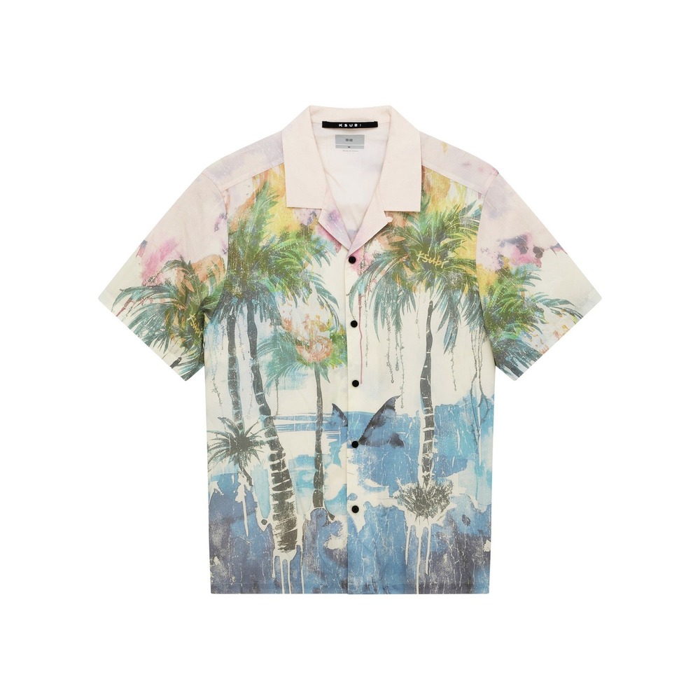 Ksubi Poolside SS Resort Shirt Multi Color Tropical Palm Tree MPF25SH005 Mens M